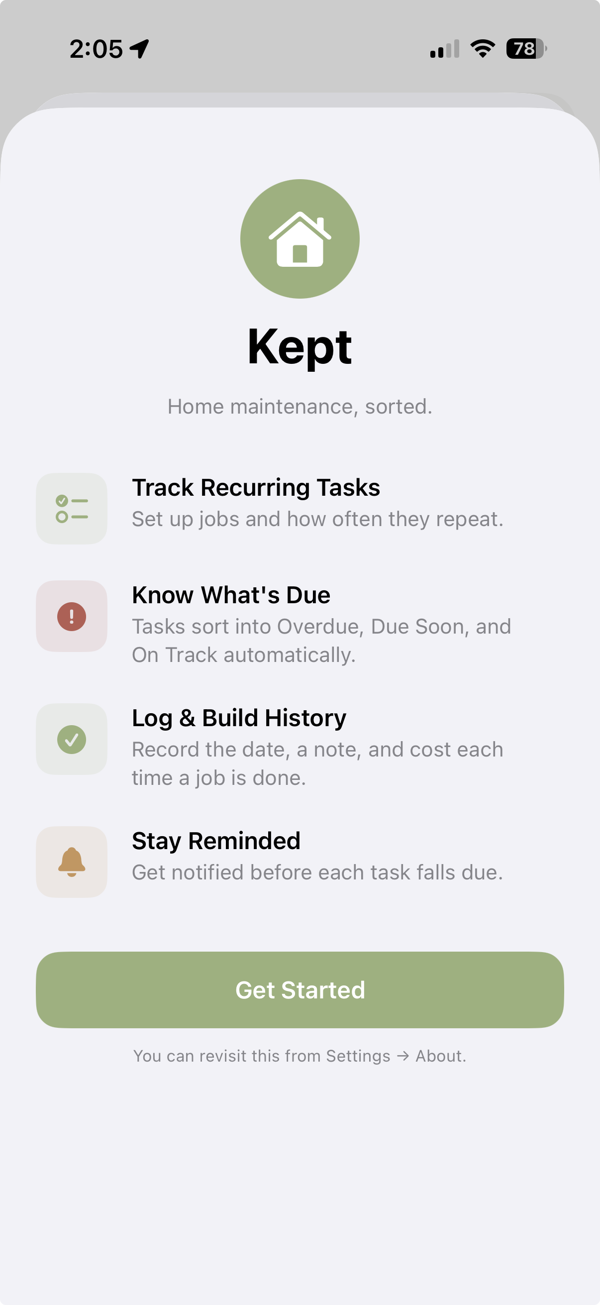 Kept property overview screen