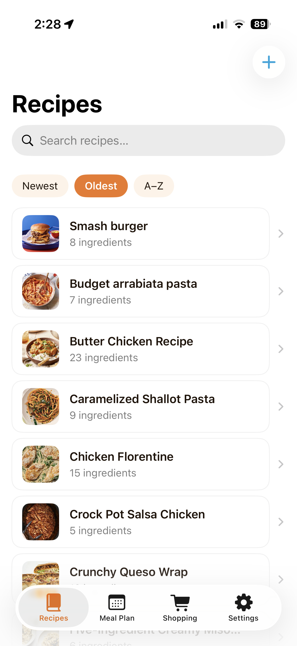 Forage shopping list screen